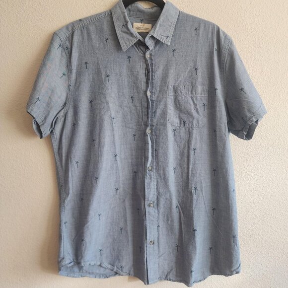 Marine Layer Shirt Mens Large Blue Palm Tree Button Up Short Sleeve California - Picture 1 of 10